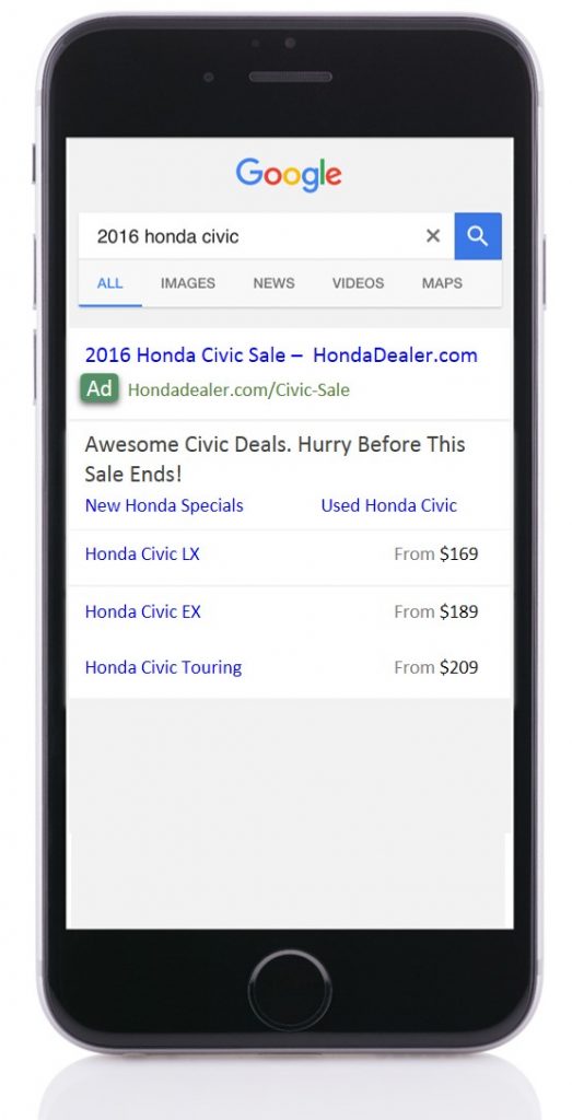 Automotive Price Extension AdWords